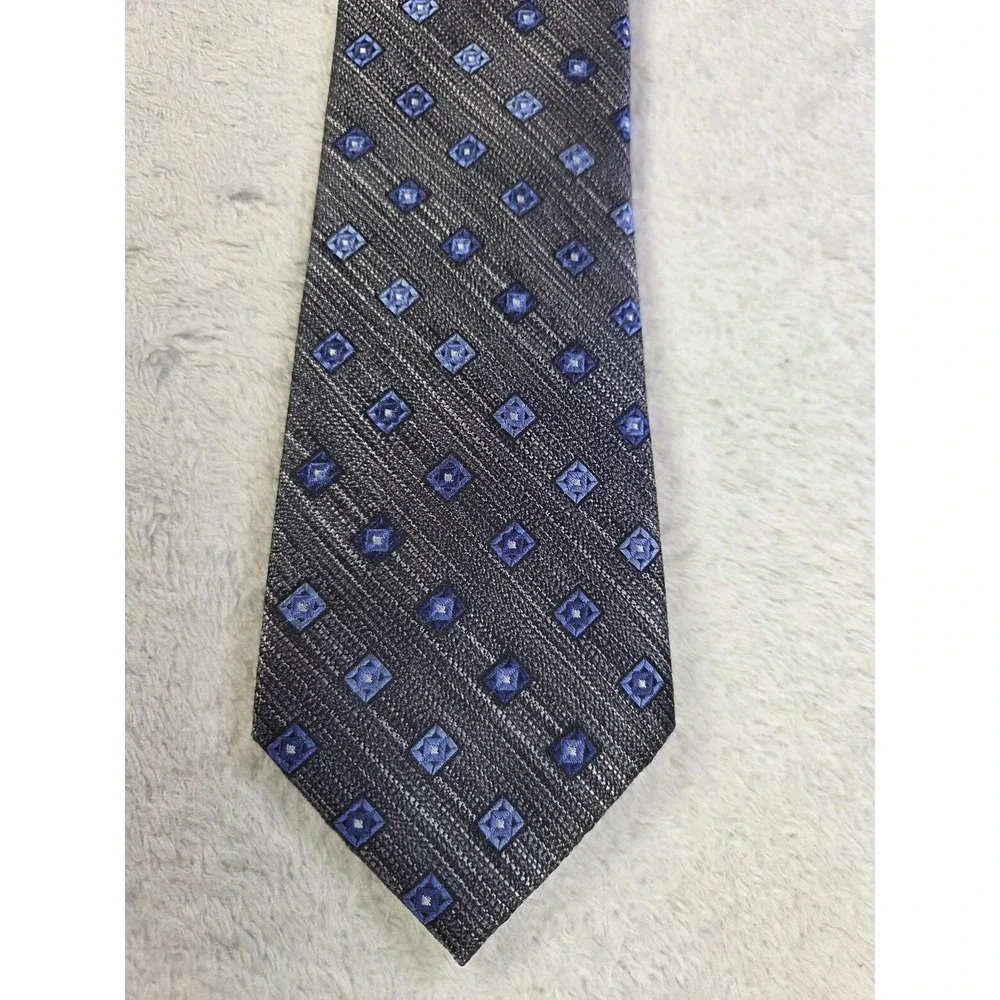 Pronto Uomo Platinum Tie Gray Blue Geometric Textured Stripe Classic Width Mens